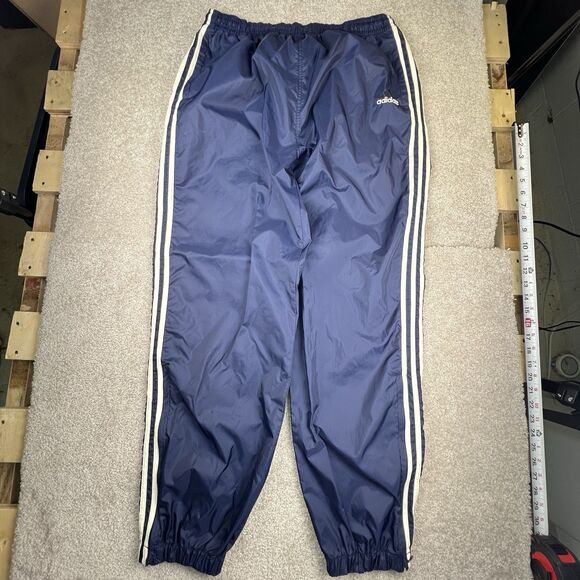 Vintage 90s Adidas Windbreaker Track Pants Zip Ankle Men’s L Blue 3 Stripe - Picture 1 of 6